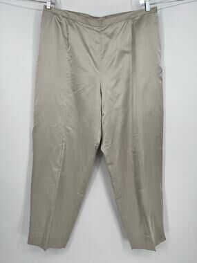 Sigrid Olsen 100% Silk Ankle Crop Pants Womens Plus 20W Winter Beige NEW Satin